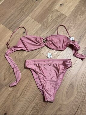 l*space Pink Ring-Accent Bandeau Bikini